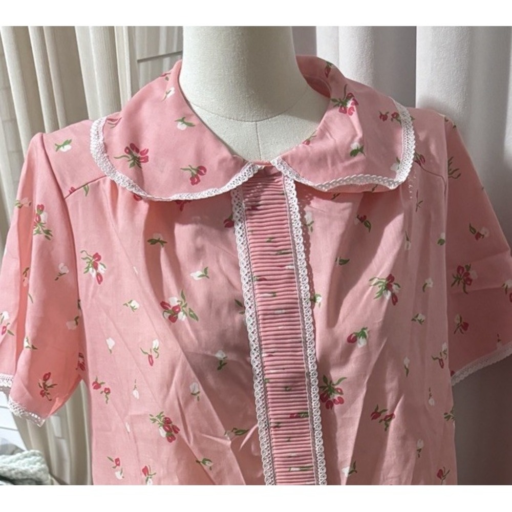 VTG Pink cotton house dress, pocket, snap front Small.‎ - Picture 2 of 6